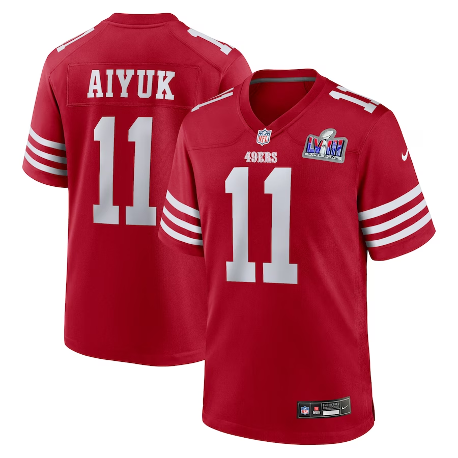 Men's San Francisco 49ers Brandon Aiyuk #11 Scarlet Super Bowl LVIII Jersey
